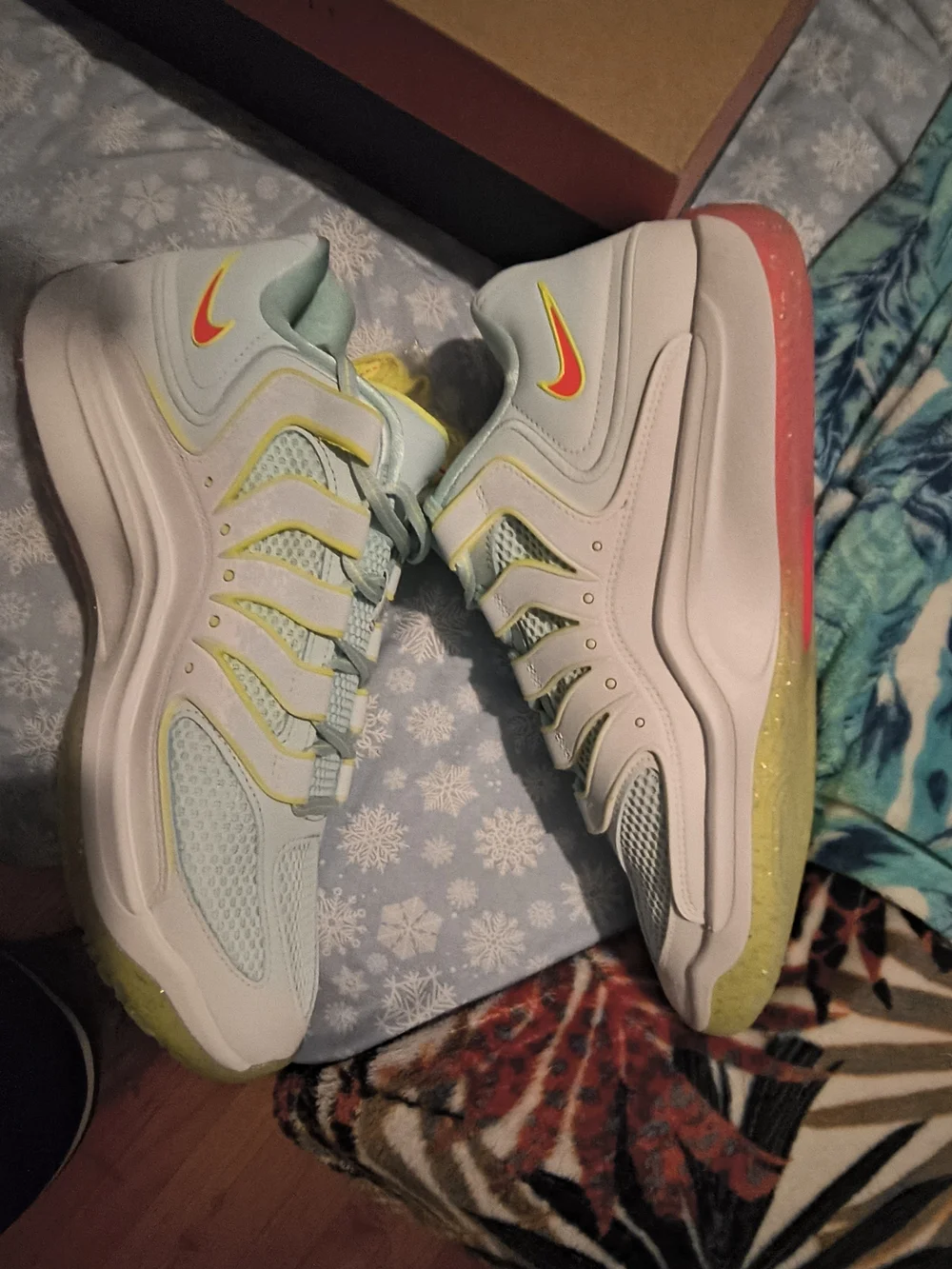 Nike KD18 PRM Light Blue & White Athletic Sneakers with Neon Yellow Accents